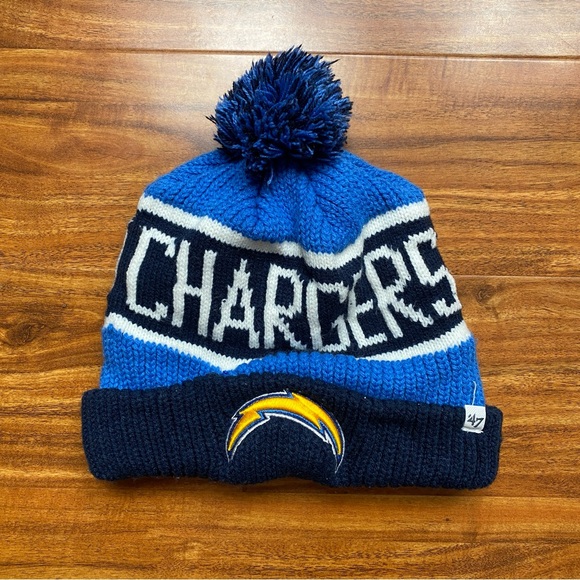 NFL SD Chargers 47 Brand Blue Pom Pom Acrylic Knit Beanie Hat One Size Casual - Picture 1 of 11
